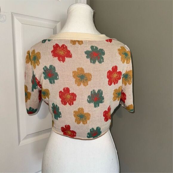 Cider Women's Floral Print Cropped Cardigan Sweater Size M - Picture 2 of 8